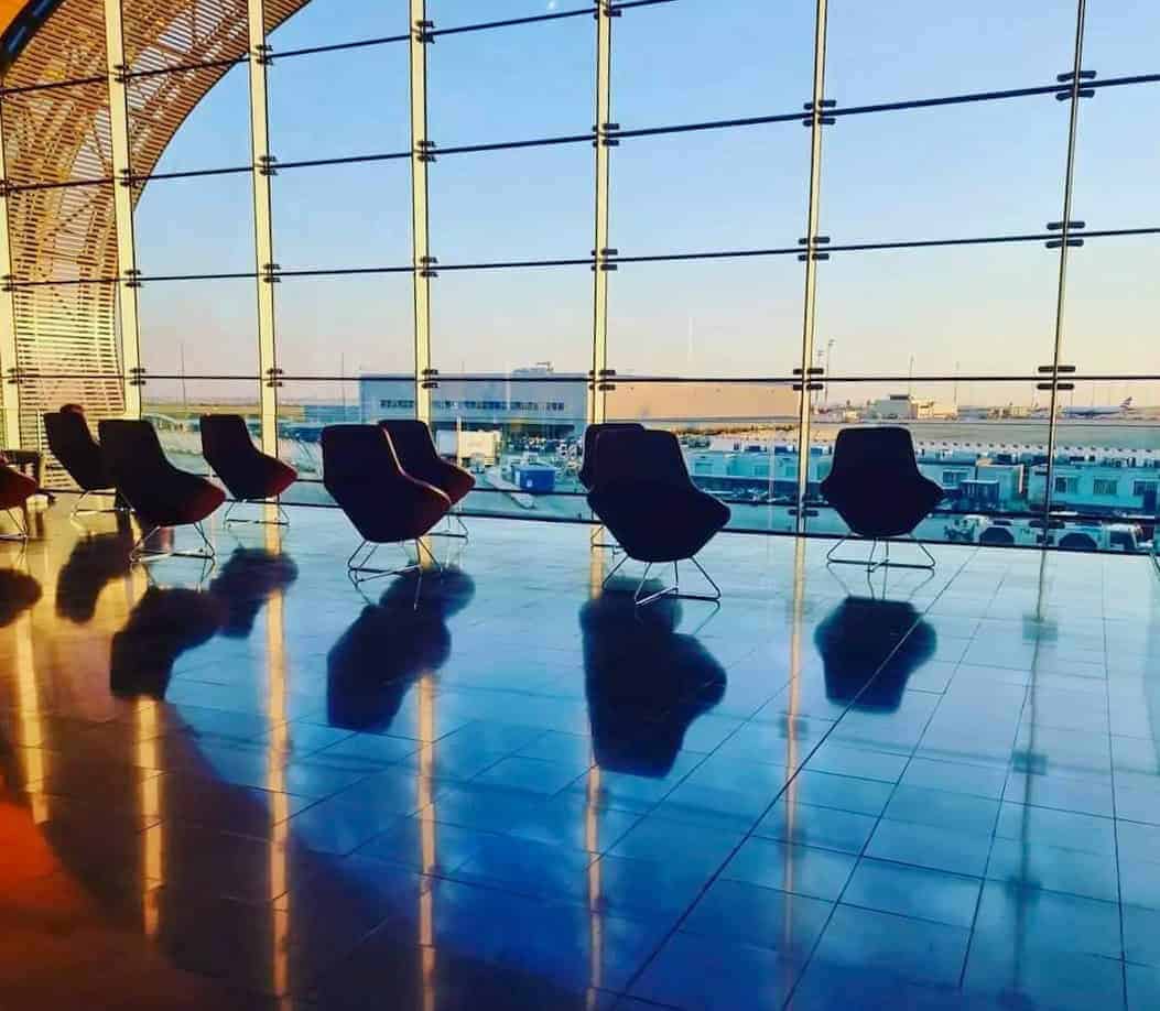 The view from the airport terminal at sunset