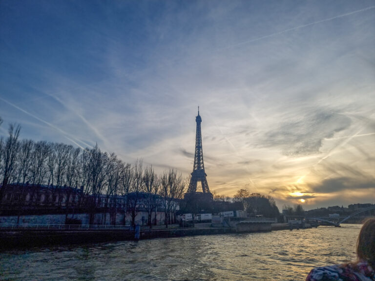 The eiffel tower at sunset