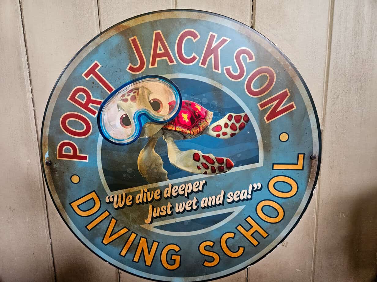 Port Jackson Diving School sign inside Disneyland Paris, themed around Finding Nemo.